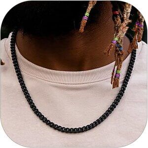Miami Cuban Link Chain Necklace for Men Stainless Black-6mm Plated Hip Hop